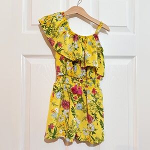 Size 5/6 BCBGirls Yellow Floral Print one-shoulder ruffle Romper